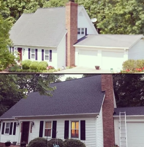 Before-and-after of a roof replacement — Concord area roof replacement by Southern Star Roofing